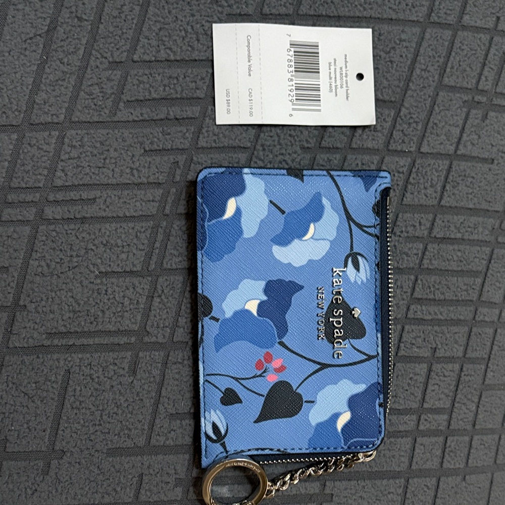 kate spade Blue Floral Card Holder with Key Ring